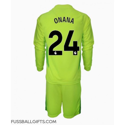 Manchester United Andre Onana #24 Torwart Fußballbekleidung Auswärtstrikot Kinder 2024-25 Langarm (+ kurze hosen)